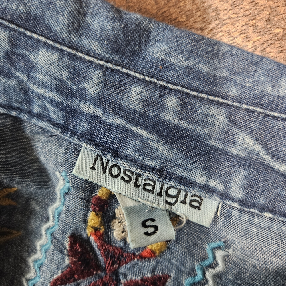 Nostalgia Embroidered Denim Duster Jacket - French Knot Details - Size S - Picture 6 of 7